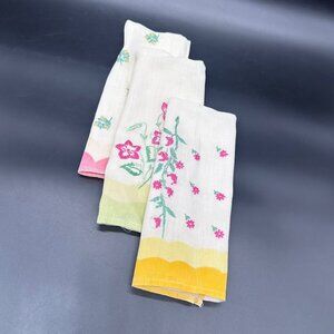 Vintage Hand Towels Embroidered Floral Cotton Kitchen Mid Century Retro Set